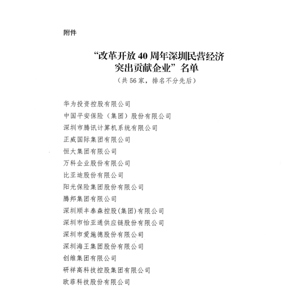 喜讯，k8凯发天生赢家一触即发供应链荣获“改革开放40周年深圳民营经济突出贡献企业”称号  